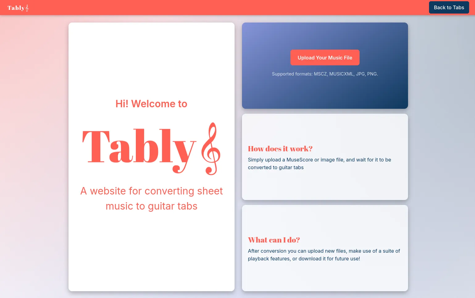 Screenshot of Tably home page